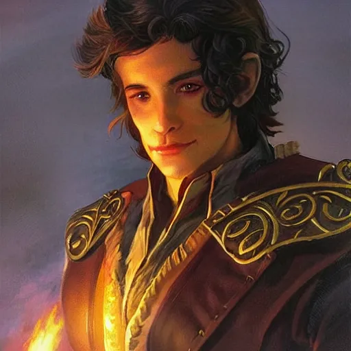 Prompt: beautiful portrait painting of a very short and small male halfing bard from pathfinder, evil smirk, narcissist, self centered, casting fireball, painted by larry elmore, wayne reynolds, greg rutkowski, magic the gathering, dungeons and dragons, dishonored 2