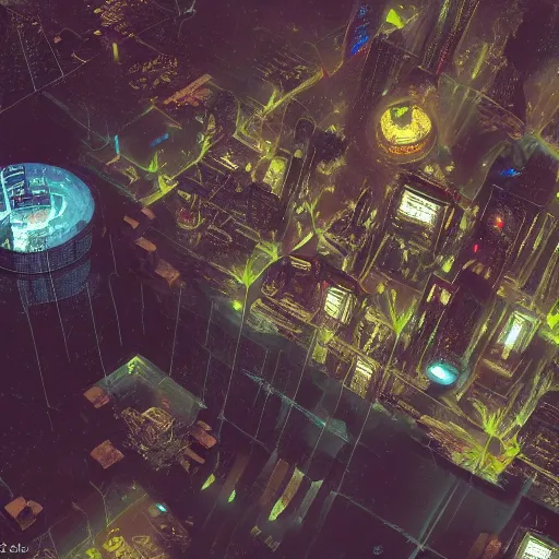 Image similar to a city in 1 6 4 0, cyberpunk, concept art, from above