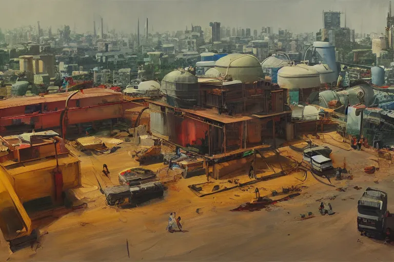 Image similar to an oil painting of a fuel tank being worshipped my millions in Dhaka city, concept art