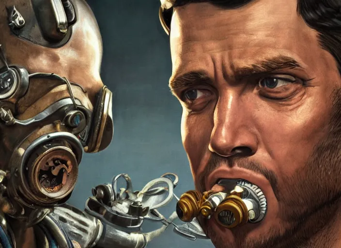 Image similar to a highly detailed fallout 4 portrait of a dentist, james gurney, james jean