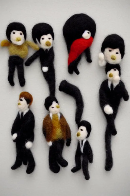 Prompt: needle felted beatles group playing music