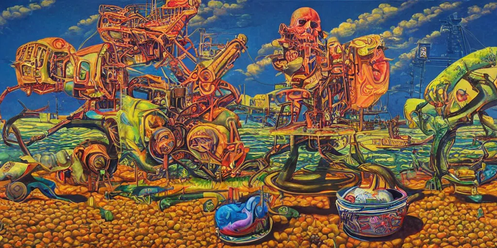 Image similar to refined oil painting lowbrow pop surreal masterpiece in the style of robert williams,