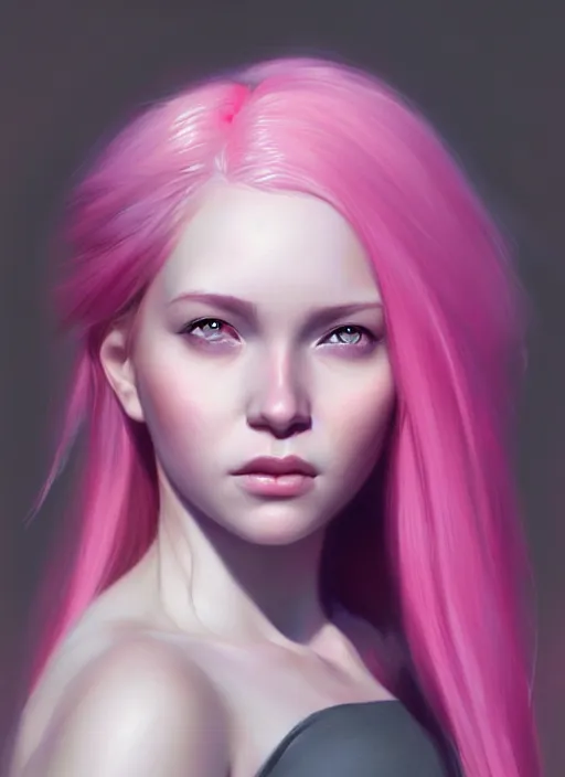 Image similar to a digital painting of a girl with pink hair, a photorealistic painting by charlie bowater, cgsociety, photorealism, daz 3 d, photorealistic, digital illustration