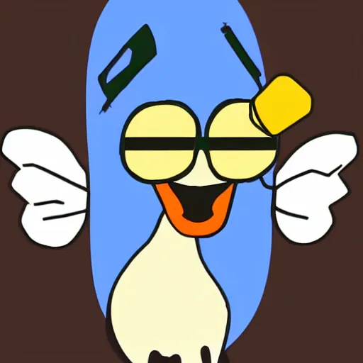Prompt: digital cartoon drawing of a Mallard duck wearing sunglasses and singing karaoke