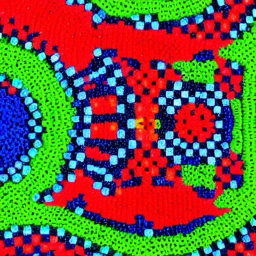 Prompt: Liminal space in outer space, huichol bead art