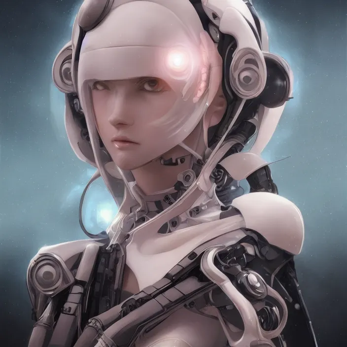 Image similar to symmetrical anime cyborg - by tom bagshaw, by ilya kuvshinov, rtx rendering, octane render 1 2 8 k, maya, extreme high intricate details by wlop, digital anime art by ross tran, medium shot, close up shot, composition by sana takeda, dramatic lighting by greg rutkowski, 8 k, trending on artstation