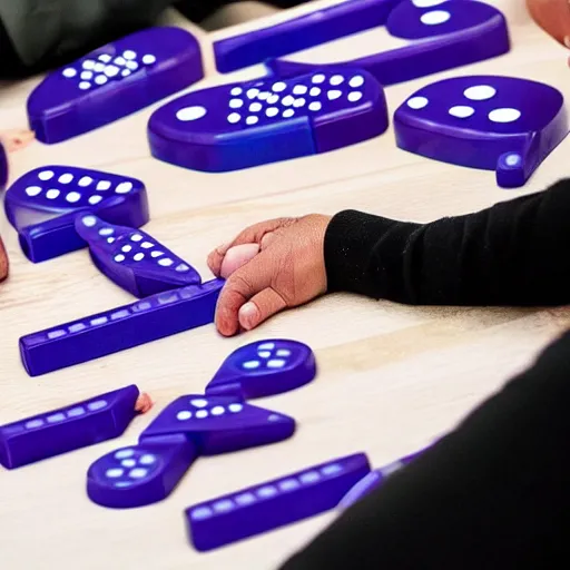 Image similar to photo of thanos playing with dominos