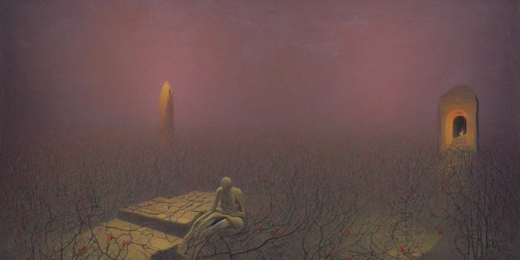 Image similar to Painting Isle of the dead, Zdzisław Beksiński, global illumination, radiant light, detailed and intricate environment