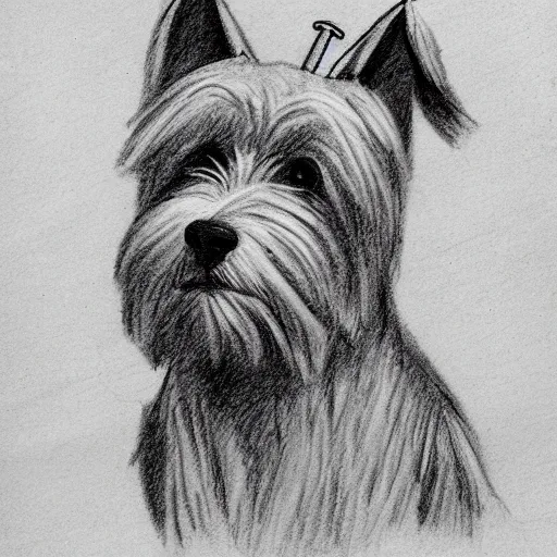 Prompt: pencil sketch of a monastic westie drinking mead