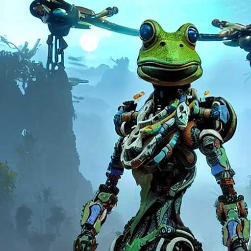 Image similar to a cybernetic robotic frog from the game Horizon Zero Dawn