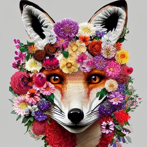 Image similar to made of flowers, made of flowers, made of flowers, fox made of flowers, made of flowers, made of flowers, fantasy art, trending on artstation, beautiful art, intricate, elegant, highly detailed, digital painting