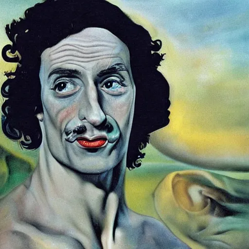 Prompt: Adam Ondra, portrait, by Dali, style of Dali self-portrait, painting