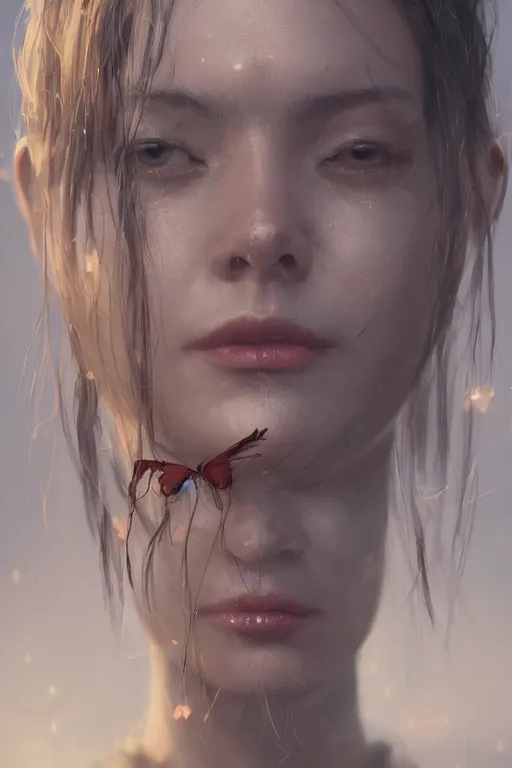 Image similar to a fancy portrait of half bug women by greg rutkowski, sung choi, mitchell mohrhauser, maciej kuciara, johnson ting, maxim verehin, peter konig, 8 k photorealistic, cinematic lighting, hd, high details, dramatic, atmosphereric, trending on artstation