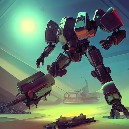 Image similar to weaponized combat mecha in the style of beeple and cyril rolando