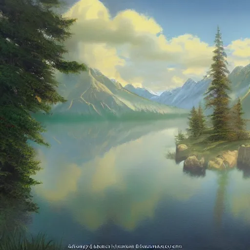 Image similar to a beautiful matte painting of a character, by steve argyle and mark arian, in an environment painted by bob ross