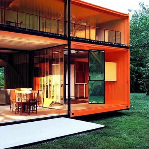 Prompt: luxury! shipping container! house!!! designed by ludwig mies van der rohe!