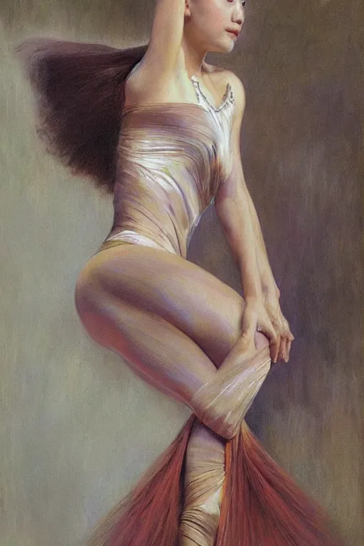 Image similar to portrait of a gorgeous graceful young hawaiian prima ballerina, by donato giancola and berthold woltze.