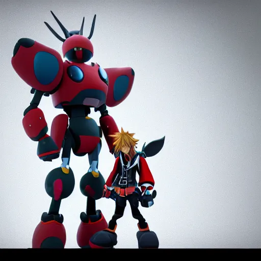 Image similar to cute kingdom hearts heartless with glowing eyes mechs, fullbody gunpla, in 3 d octane render, pixar big hero 6 art station, hard surface style, with studio lighting and decals