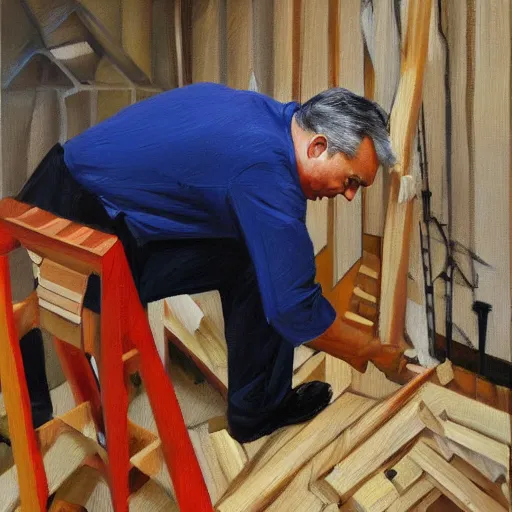Prompt: viktor orban building a house, oil painting
