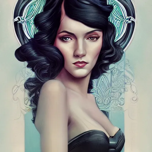 Image similar to an art nouveau, ( streamline moderne ), multi - racial portrait in the style of anna dittmann and charlie bowater and chanthara. very large, clear, expressive, and intelligent eyes. centered, ultrasharp focus, dramatic lighting, photorealistic digital matte painting, intricate symmetrical ultra detailed background.