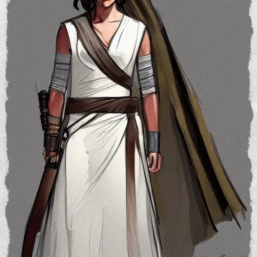 Image similar to ryan church concept art sketch star wars rey character reference sheet