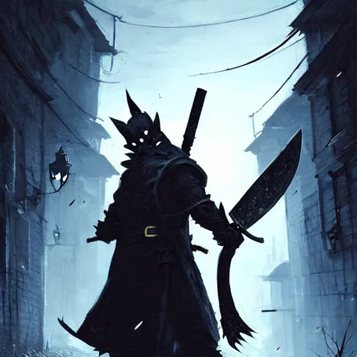 Image similar to pikachu wielding a machete and mugging people in a back alley, art by greg rutkowski, in the style of bloodborne, intricate, elegant, highly detailed, smooth, sharp focus, artstation