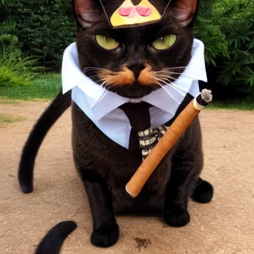 Image similar to cat wearing a suit with a cigar on his mouth