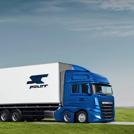 Prompt: A lorry/truck designed and produced by Polestar, promotional photo