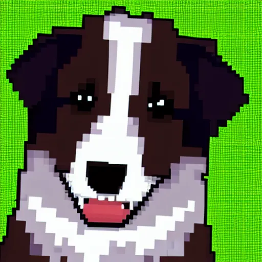 Image similar to cute collie puppy, pixelart