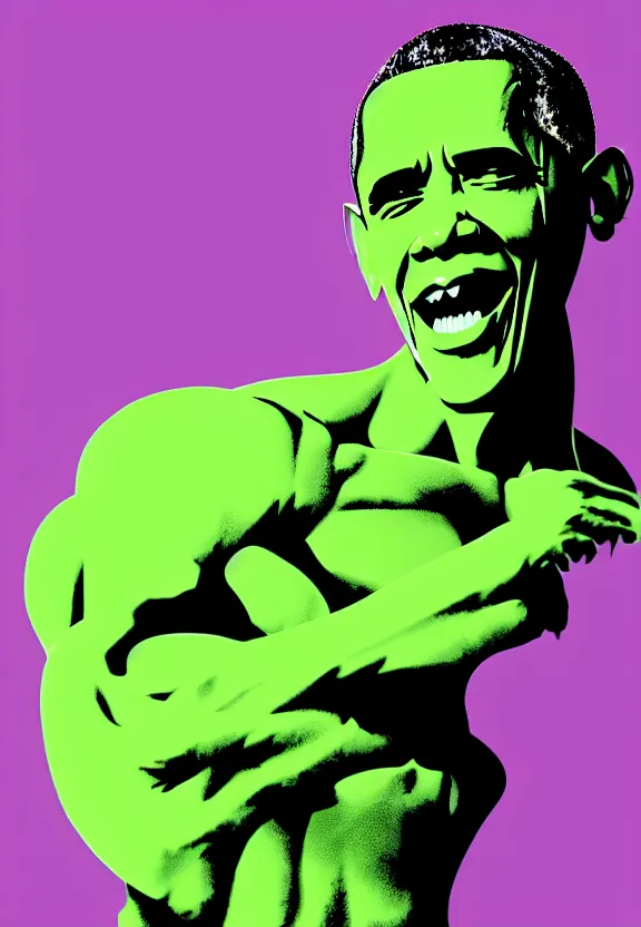 Prompt: Obama Hulk by Beeple with extra Andy Warhol influence