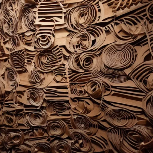 Image similar to tentacles made of brown corrugated cardboard, cut out of cardboard, realistic photography, fantasy