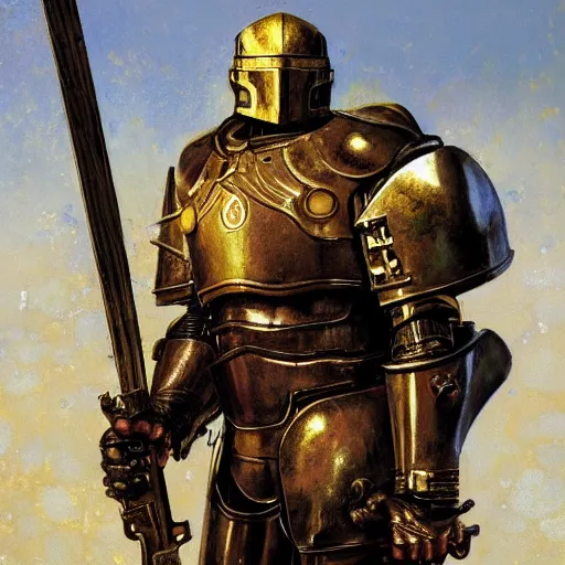 Prompt: the doomslayer as a realistic knight, closeup portrait art by norman rockwell and donato giancola and greg rutkowski