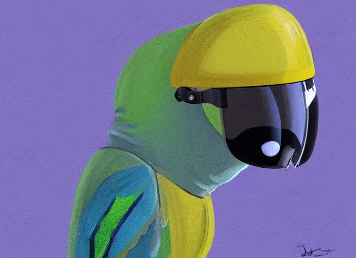 Image similar to budgie wearing a pilot helmet and pilot jacket giving a thumbs up to the viewer, digital painting, 8 k, trending on deviantart, trending on furaffinity, concept art.