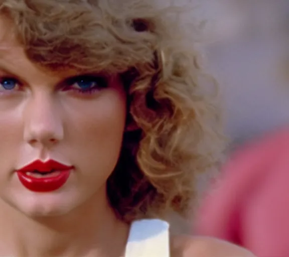 Prompt: color still shot of taylor swift on baywatch 1 9 8 9 tv show, face closeup,