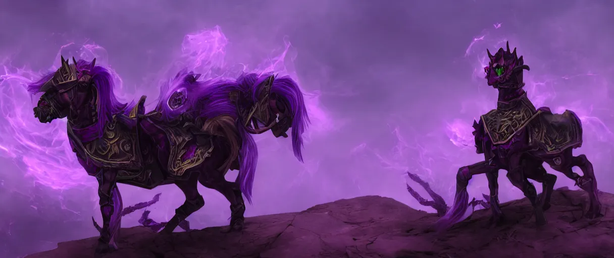 Prompt: a undead mage lord sitting on a purple pony scarab lord dramatic lighting cinematic establishing shot extremely high detail foto realistic cinematic lighting post processed