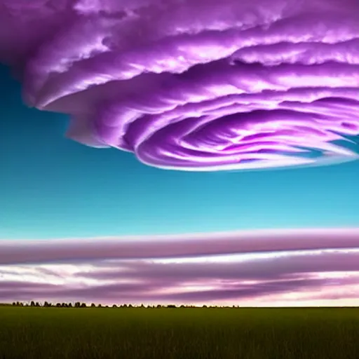 Image similar to amazing photo of purple clouds in the shape of a tornado, digital art, beautiful dramatic lighting
