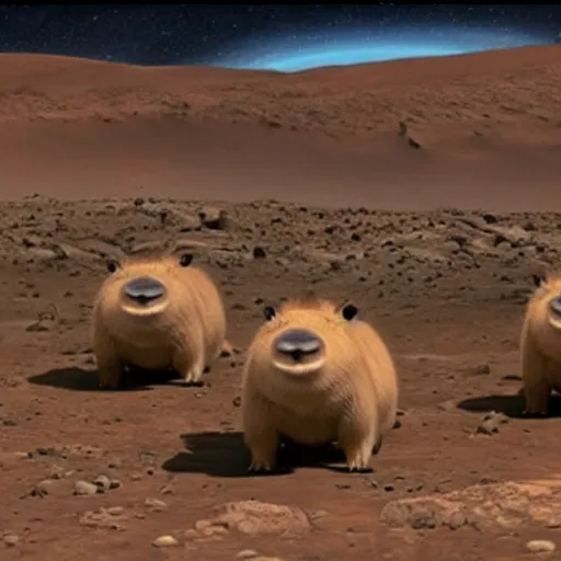 Prompt: Pixar movie about capybaras on Mars