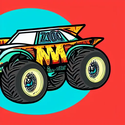 Prompt: Swamp-Rat-Monster-Truck Revving the Engines, SVG Sticker, Vector artwork, racing emblem, e-sports logo, wild-youthful iconic design