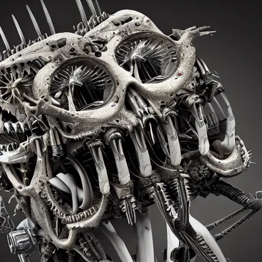 Prompt: a close up of a machine made of teeth, bio - mechanical machine, bio, concept art by giger, cgsociety, assemblage, greeble, grotesque