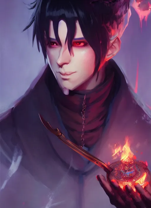 Prompt: male necromancer casting magic spell, anime key visual, handsome and attractive man, highly detailed, smooth, sharp focus, trending on artstation, concept art, by shumolly and monable and artgerm and greg rutkowski and jo chen and pilyeon and ruan jia