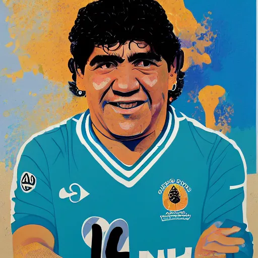 Image similar to painting of diego maradona very detailled, by artgem, botticelli and victo ngai