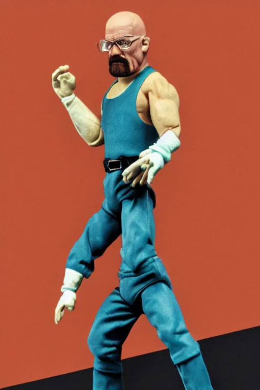 Image similar to detailed illustration, walter white as a 1 9 8 0 s wrestling action figure