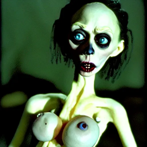 Image similar to claymation jacinda arden by jan svankmajer, hyperrealistic, very detailed, tim burton, 3 5 mm film still, gothic, horror, eldritch