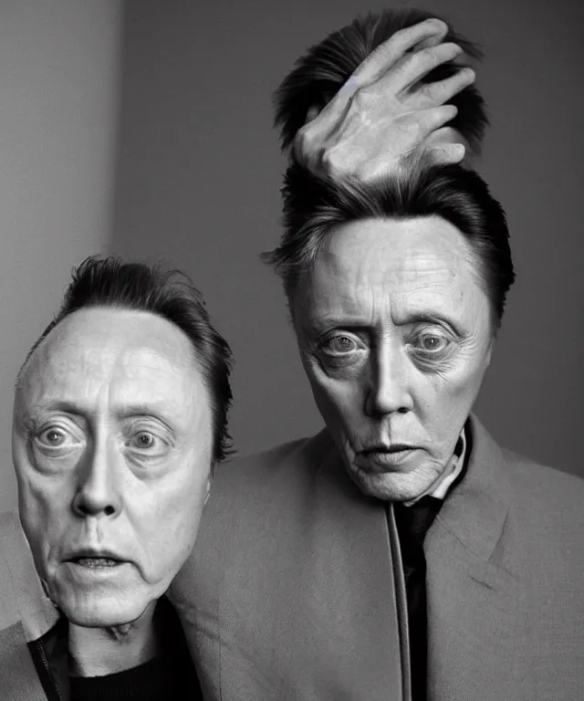 Prompt: photograph of christopher walken, by carrie mae weems, intense, bold, exaggerated, ultra sharp, extra details, ultra high quality, trending on pinteresst