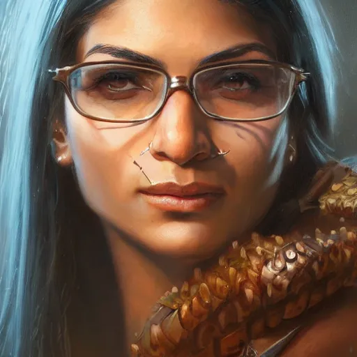 Image similar to mia khalifa as a realistic fantasy d & d character, closeup portrait art by donato giancola and greg rutkowski, realistic face, digital art, trending on artstation