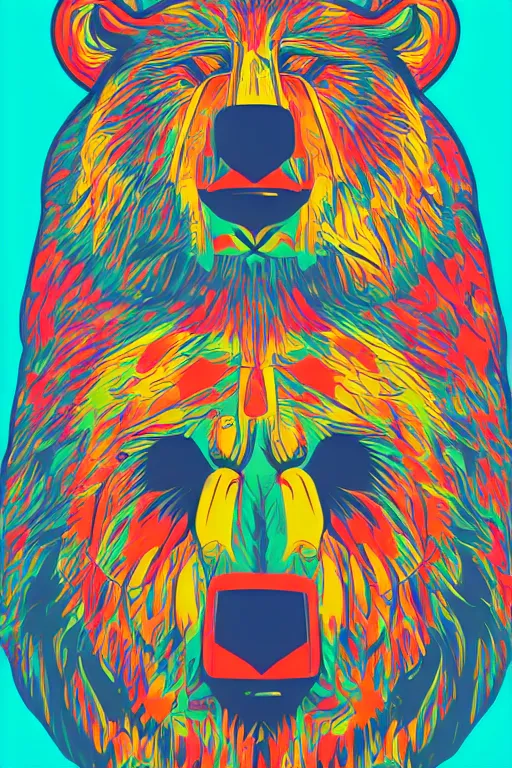 Image similar to portrait of a war bear, art by kiko rodriguez, sticker, colorful, illustration, highly detailed, simple, smooth and clean vector curves, no jagged lines, vector art, smooth