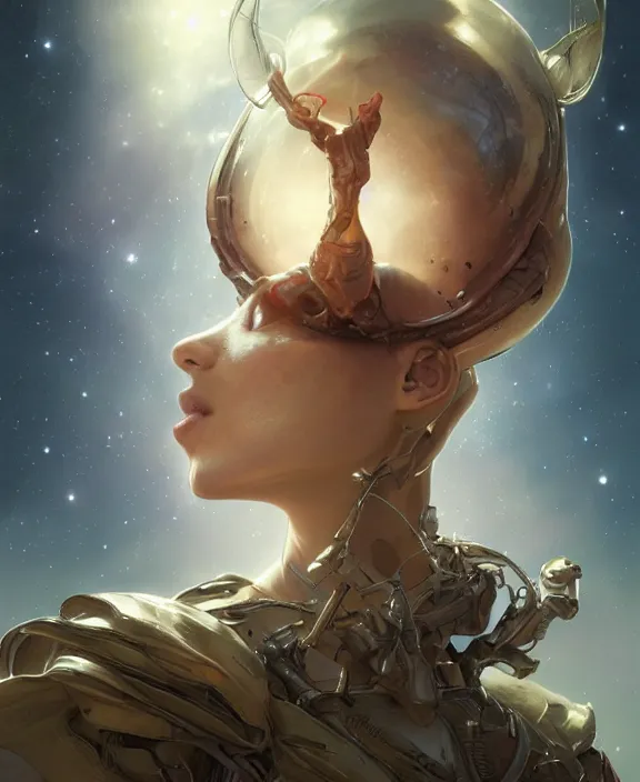 Image similar to simplicity, portrait of a adorable alien insect, childlike, milky way environment, ultra realistic, concept art, intricate details, cheerful, highly detailed, photorealistic, octane render, 8 k, unreal engine. art by artgerm and greg rutkowski and alphonse mucha