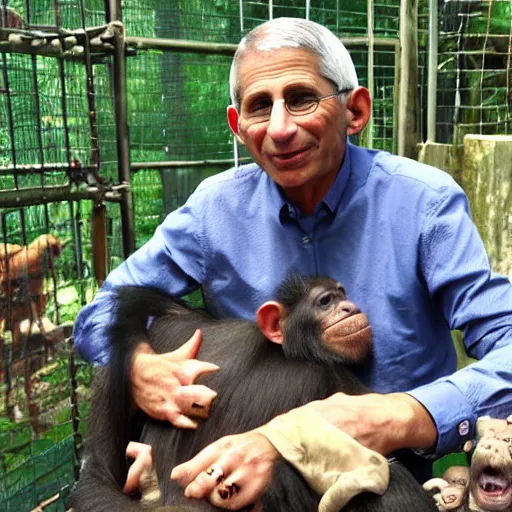 Image similar to Anthony Fauci in a zoo with chimps