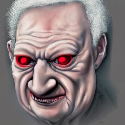 Prompt: yeltsin with red eyes, creepy realistic art in color