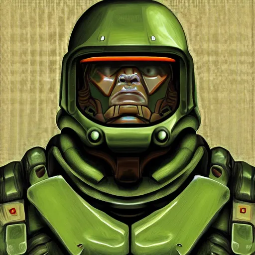 Image similar to portrait of doomguy, highly detailed, centered, digital painting